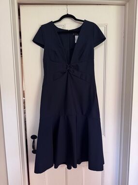 Milly NWT Bella Midi Dress Navy Size 12 Twist Front Flare Cap Sleeve Retail $350